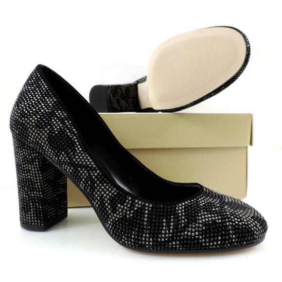 Women's Michael Kors Jamie Pump Studded Block Heel Floral Print Black - Picture 9 of 9